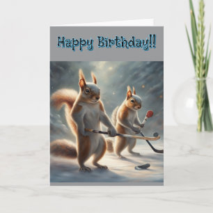 Eichhörnchen spielen Hockey Geburtstag Karte