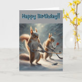 Eichhörnchen spielen Hockey Geburtstag Karte (Gelbe Blume)