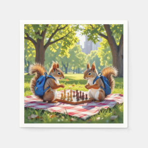 Eichhörnchen spielen Schach in einem Stadtpark Serviette