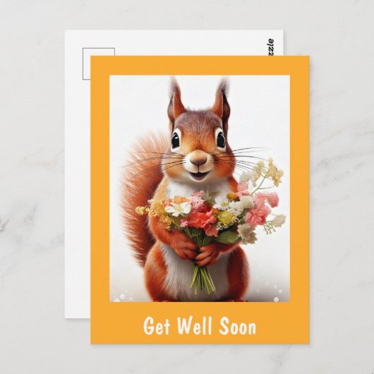 Eichhörnchen Süße Tier mit Blume wird bald gut Postkarte (Vorne/Hinten)