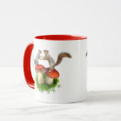 Eichhörnchen tanzen auf der Tasse Rote Pilze (Vorderseite Links)
