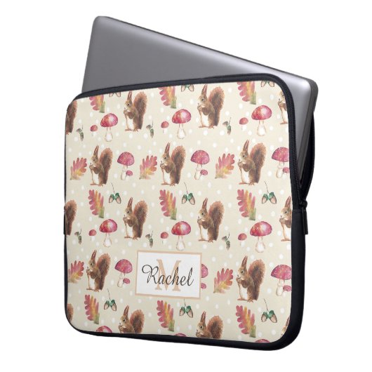 Eichhörnchen & Toadstools Herbstmuster Personalisi Laptopschutzhülle (Vorderseite Links)