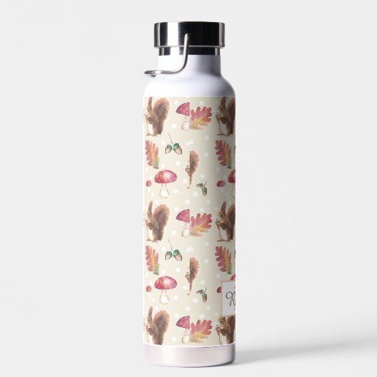 Eichhörnchen & Toadstools Herbstmuster Personalisi Trinkflasche (Rechts)