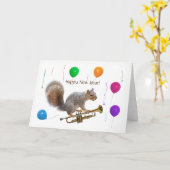 Eichhörnchen-Trompete und Balloons-Karte Karte (Gelbe Blume)