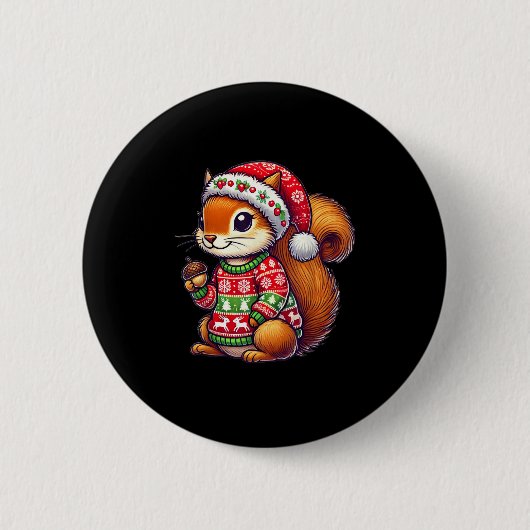 Eichhörnchen Ugly Sweater Weihnachtsmannmütze Weih Button (Vorderseite)