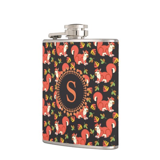 Eichhörnchen und Autumn Leaf Muster Monogram Flachmann (Links)