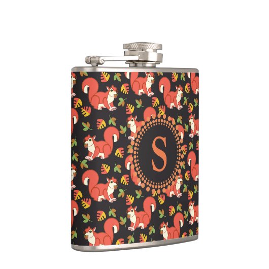 Eichhörnchen und Autumn Leaf Muster Monogram Flachmann (Rechts)
