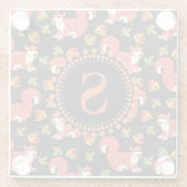 Eichhörnchen und Autumn Leaf Muster Monogram Glasuntersetzer (Rückseite)