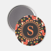 Eichhörnchen und Autumn Leaf Muster Monogram Magnet (Vorderseite/Rückseite)