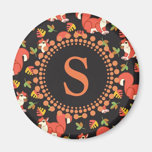 Eichhörnchen und Autumn Leaf Muster Monogram Magnet (Vorne)