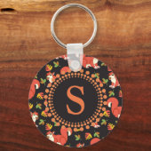 Eichhörnchen und Autumn Leaf Muster Monogram Schlüsselanhänger (Vorderseite)