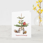 Eichhörnchen und Birds Tree Weihnachtskarte Karte (Gelbe Blume)