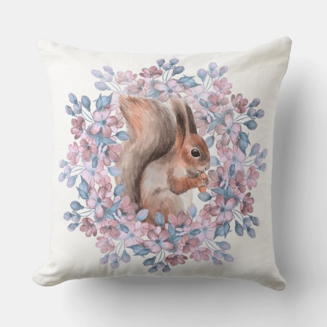 Eichhörnchen und Blume Kissen (Vorderseite)