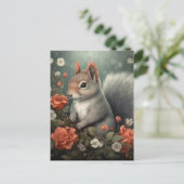 Eichhörnchen und Blume Postkarte (Stehend Vorderseite)