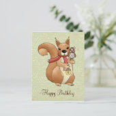 Eichhörnchen und Eule Postkarte (Stehend Vorderseite)