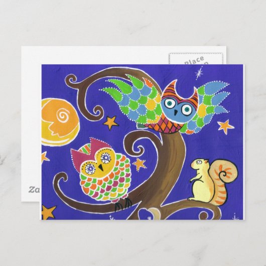 Eichhörnchen und Eulen Postkarte (Vorne/Hinten)