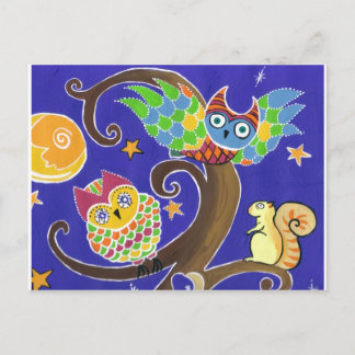 Eichhörnchen und Eulen Postkarte