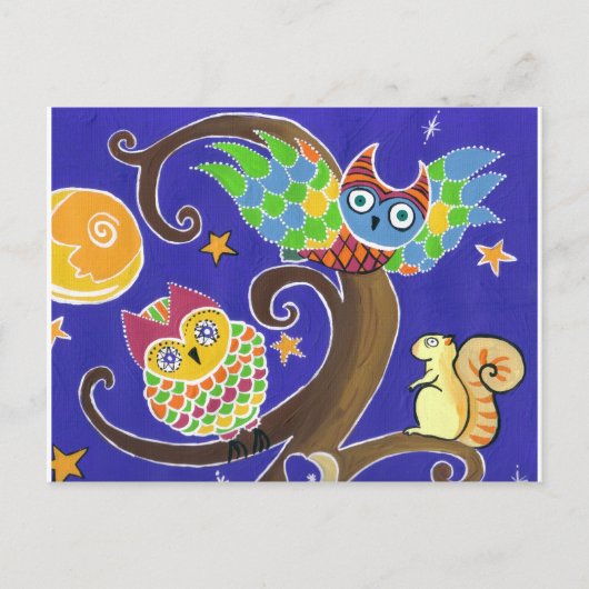 Eichhörnchen und Eulen Postkarte (Vorderseite)