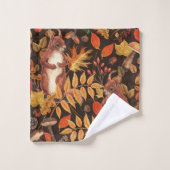 Eichhörnchen und Flora in dunkelbraun Badhandtuch Set (Waschlappen)