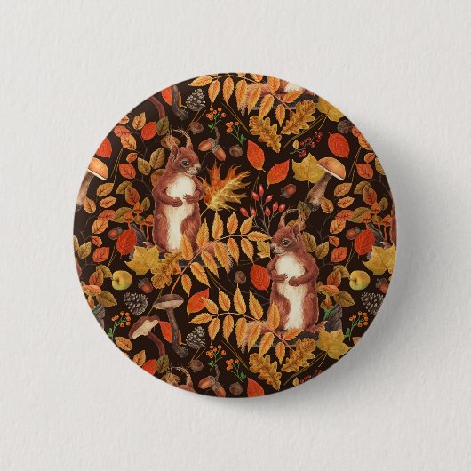 Eichhörnchen und Flora in dunkelbraun Button (Vorderseite)