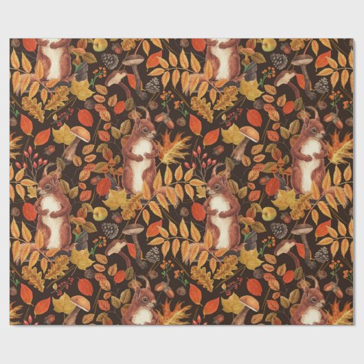Eichhörnchen und Flora in dunkelbraun Geschenkpapier (Flach)