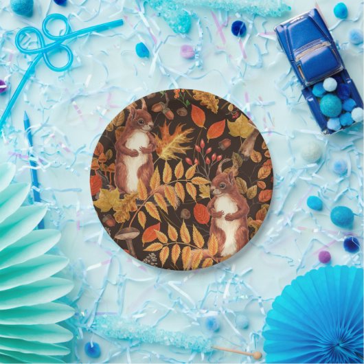 Eichhörnchen und Flora in dunkelbraun Pappteller (Party)