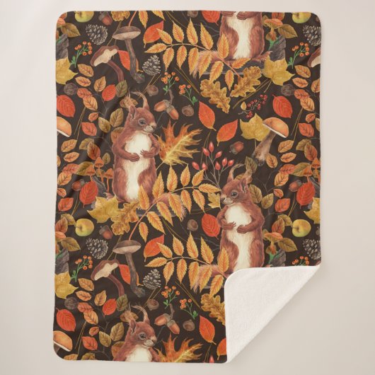 Eichhörnchen und Flora in dunkelbraun Sherpadecke (Vorderseite)