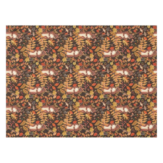 Eichhörnchen und Flora in dunkelbraun Tischdecke (Vorderseite (Horizontal))