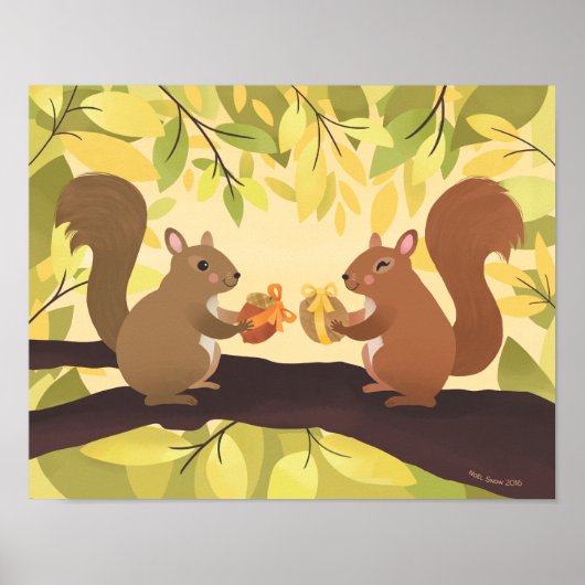 Eichhörnchen und Gelbe Baumkunst Poster (Vorne)