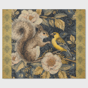 Eichhörnchen und gelber Kanarienvogel mit Blumenmu Geschenkpapier