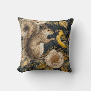 Eichhörnchen und gelber Kanarienvogel mit Blumenmu Kissen