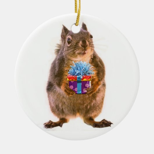 Eichhörnchen und Geschenk Keramik Ornament (Vorne)