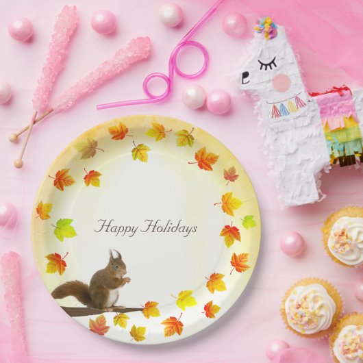 Eichhörnchen und Herbstlaube Pappteller (Party)