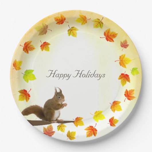 Eichhörnchen und Herbstlaube Pappteller (Vorderseite)