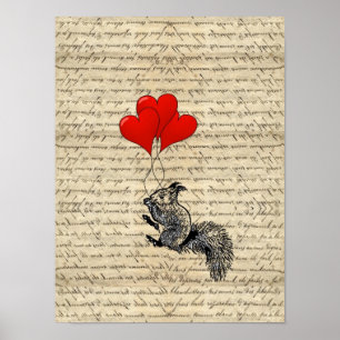 Eichhörnchen und Herzblasen Poster