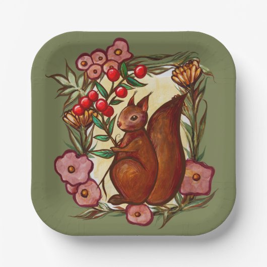 Eichhörnchen und Holly Winter Rote Eichhörnchen Pappteller (Vorderseite)