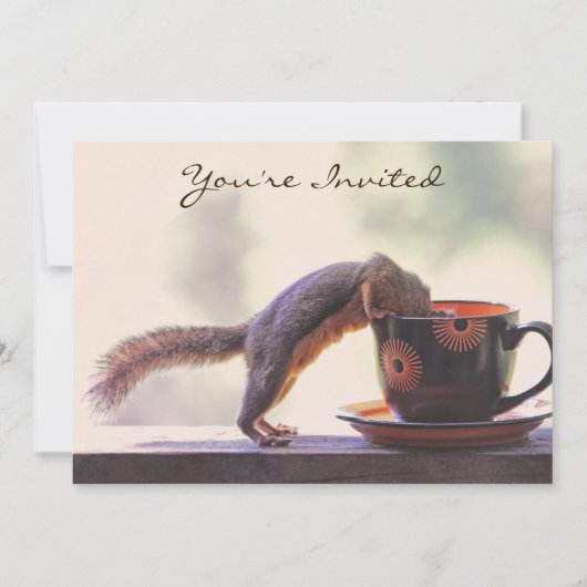 Eichhörnchen und Kaffeetasse Einladung (Vorderseite)
