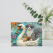 Eichhörnchen und Katze auf Floating Woolen Swan Fu Postkarte (Stehend Vorderseite)