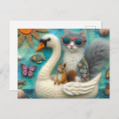 Eichhörnchen und Katze auf Floating Woolen Swan Fu Postkarte (Vorne/Hinten)