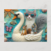Eichhörnchen und Katze auf Floating Woolen Swan Fu Postkarte (Vorderseite)