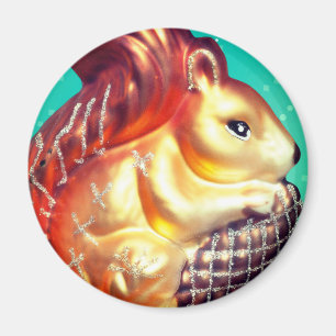 Eichhörnchen und Kiefernzapfen im Vintage-Stil für Magnet