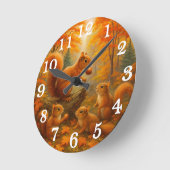 Eichhörnchen Und Kind Rustikale Herbstwalduhr Runde Wanduhr (Winkel)