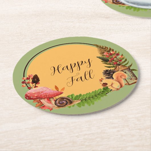 Eichhörnchen und Natur mit anpassbarem Text Runder Pappuntersetzer (Angewinkelt)