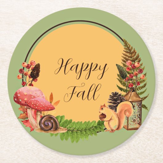 Eichhörnchen und Natur mit anpassbarem Text Runder Pappuntersetzer (Vorderseite)