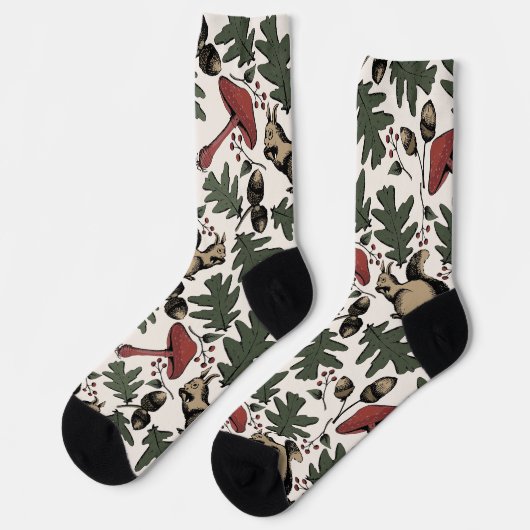 Eichhörnchen und Pilze Winterwald Tier Socken (Linkes Detail)