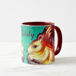 Eichhörnchen und Pinienzapfen im Vintage-Stil für Tasse