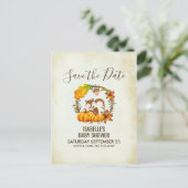 Eichhörnchen und Pumpkins fallen Rustikales STD Ankündigungspostkarte (Stehend Vorderseite)