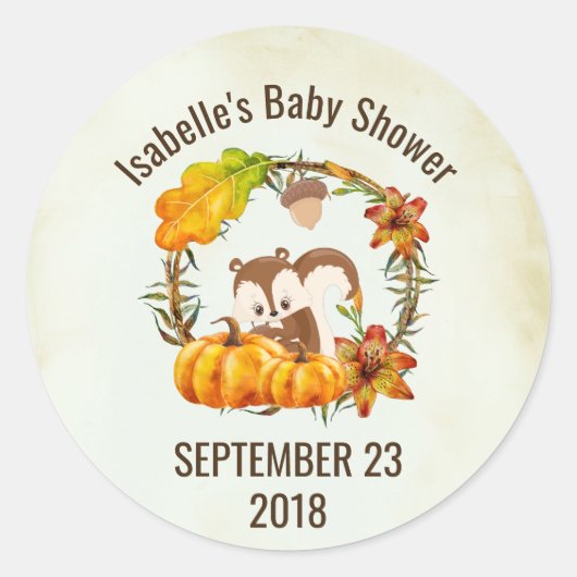 Eichhörnchen und Pumpkins Rustic Wreath STD Runder Aufkleber (Vorderseite)
