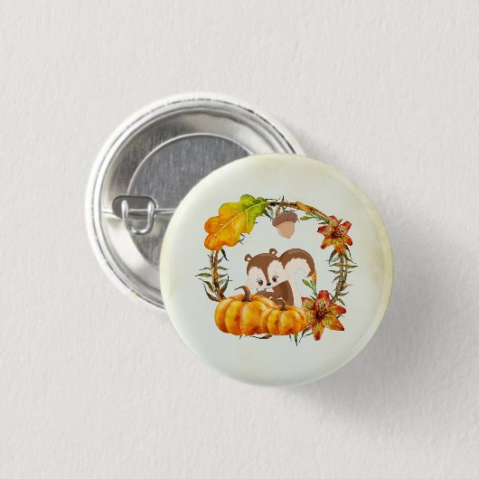 Eichhörnchen und Pumpkins Rustikaler Kranz Button (Vorne & Hinten)