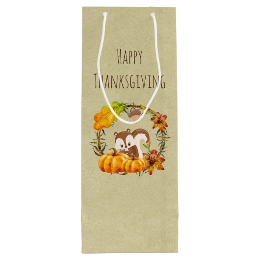 Eichhörnchen und Pumpkins Rustikaler Kranz Geschenktüte Für Weinflaschen (Rückseite)
